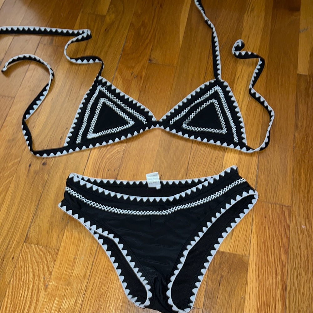 Black and White Embroidered Bikini